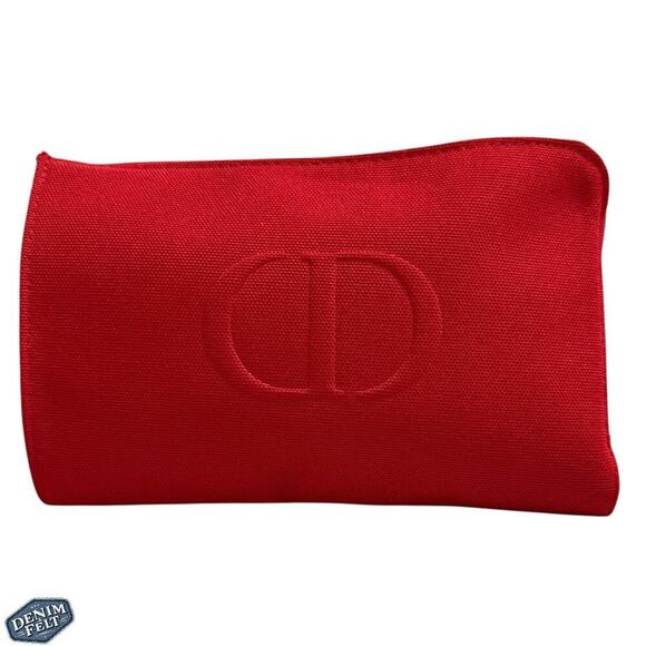 Christian Dior Beauté Red Canvas Travel Cosmetic Pouch – Embossed CD Logo | NEW - Picture 1 of 11